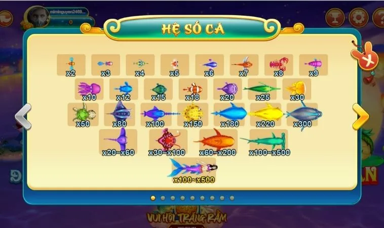 Hệ số cá trong game Bắn Cá Đại Dương King88
