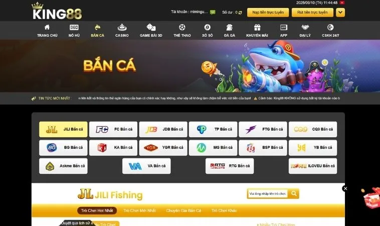 Sảnh bắn cá King88 thiết kế giao diện đẹp, chuyên nghiệp