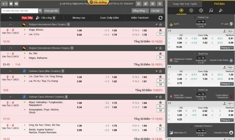 Bật Mí Cách Chơi Cá Cược Cầu Lông Tại King88 Luôn Thắng 2 Giao diện cá cược Cầu Lông Tại King88