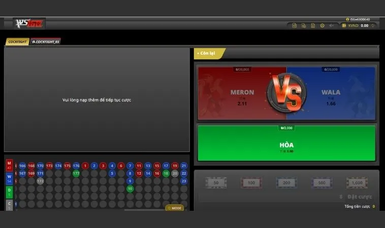 Giao diện cá cược Đá Gà WS168 Tại King88