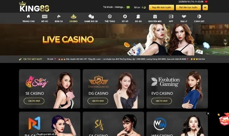 Nhiều sảnh Casino Online uy tín hợp tác với nhà cái King88